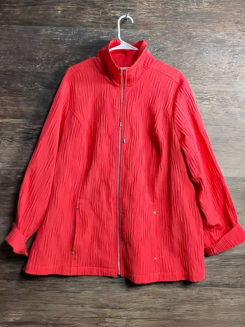 CJ Banks Coral Red Textured Zip-Up Jacket